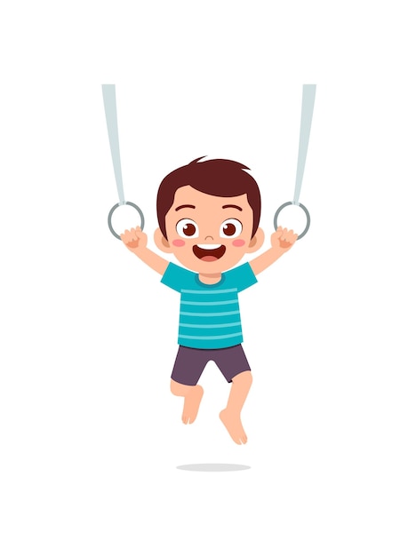 Little gymnast kid do exercise with rope