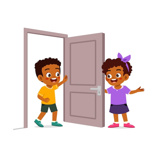 Little kid open the door for friend