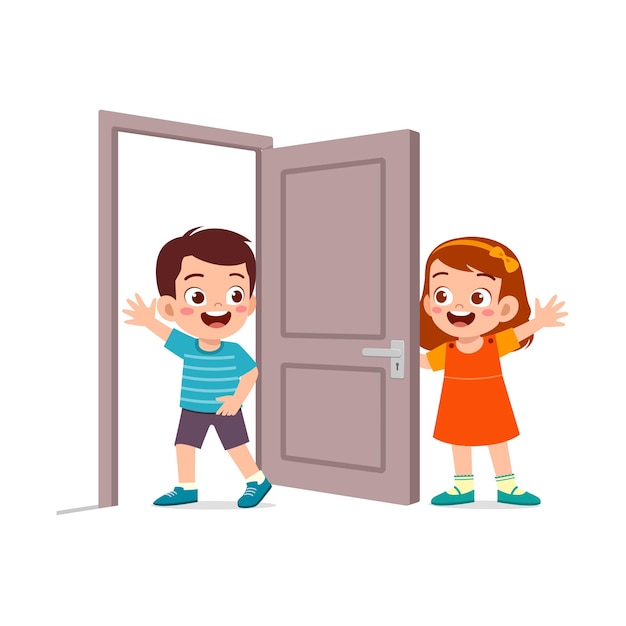 Little kid open the door for friend