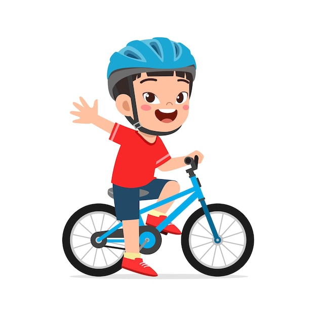 Vector little kid ride bike and wear helmet