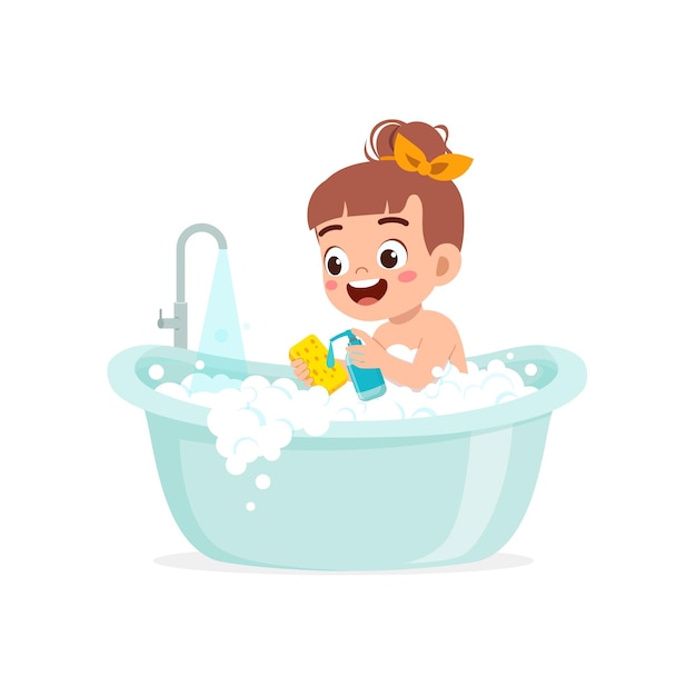 Little kid take a bath in the bathtub