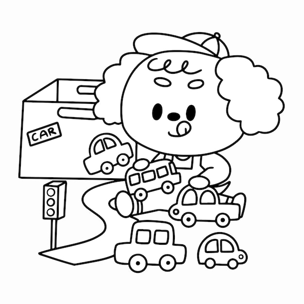 Little poodle playing with toys premium coloring page