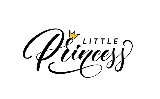 Little Princess hand lettering with crown for girl clothes Trendy calligraphic print design for tshirt Little princess vector text design