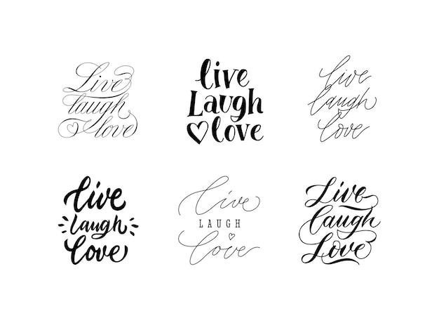 Live Laugh Love lettering Inspirational calligraphy font slogan for wedding posters or home decorations prints Hand drawn typography motivation text vector set