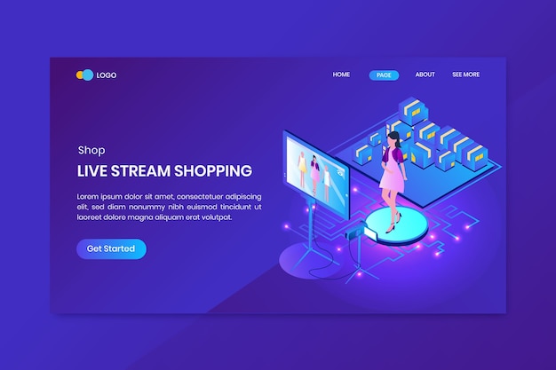 Livestream Shopping Isometric Concept Landing Page