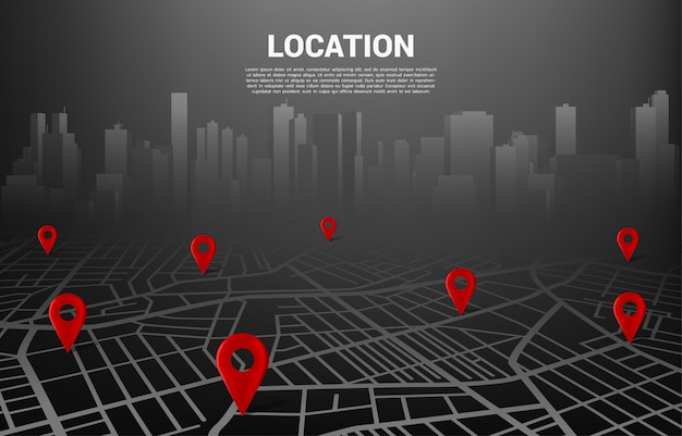 Vector location pin marker on city road map. concept for navigation system infographic