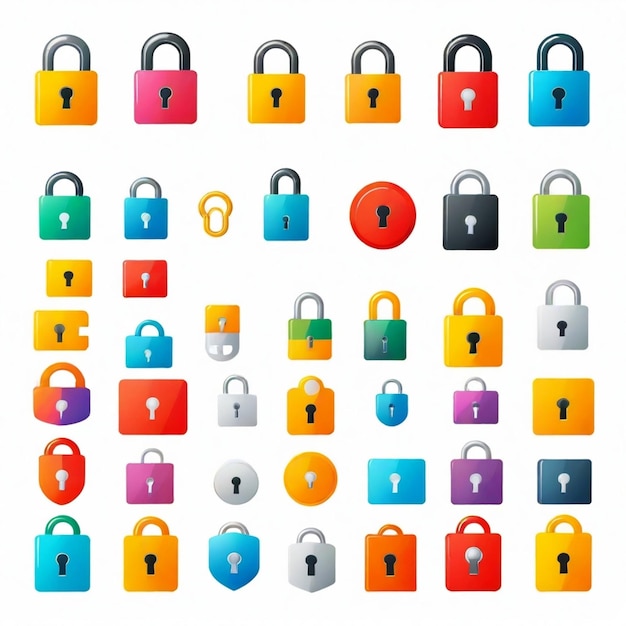 Vector lock icon vector set white background isolated a high qua