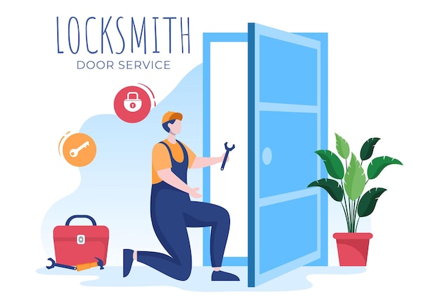 Locksmith Repairman Door Maintenance Repair and Installation Service with Equipment as Key