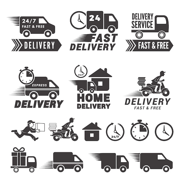 Logos set of fast delivery service. 