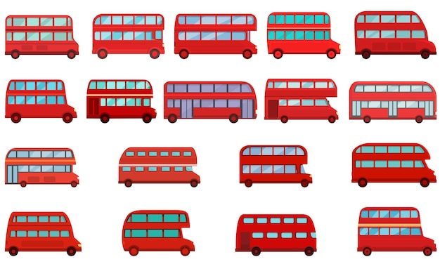 London bus icons set cartoon vector Decker double