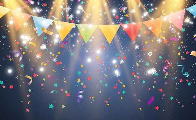 Vector lots of colorful tiny confetti and ribbons on transparent background. festive event and party.