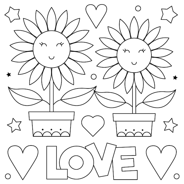 Love. Coloring page. couple of flowers.