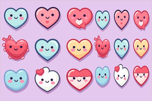 Vector love heart kawaii icon set vector