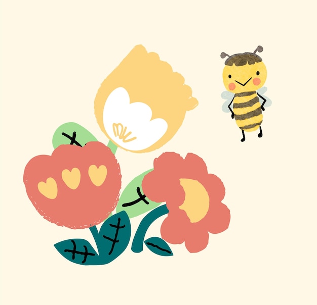 Vector lovely bee flower illustration