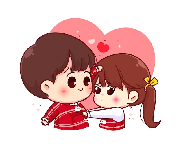 Vector lovers couple, happy valentine, cartoon character illustration