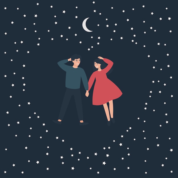 Vector  lovers lie and look at the starry night sky