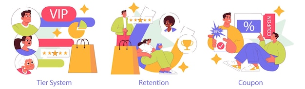 Vector loyalty program rewards concept customer tier system retention strategies and coupon offerings