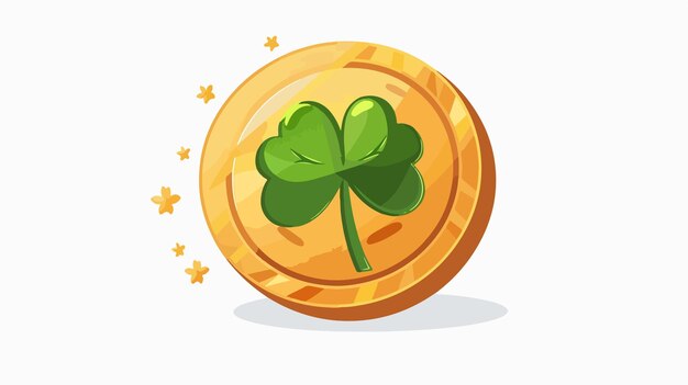 Vector lucky golden coin with clover shamrock vector flat icon