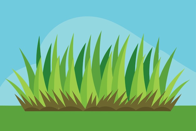 Vector lush green grass blades against a blue sky