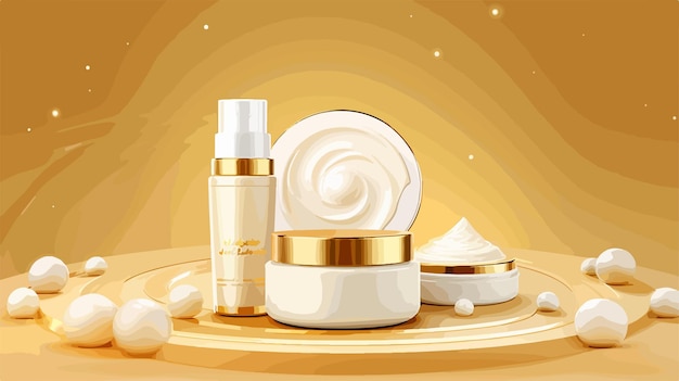 Vector luxurious cosmetic package with golden caps mockup design