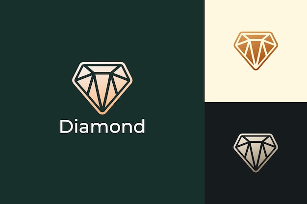 Luxury gem or jewel logo in diamond shape with gold color