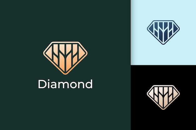 Luxury gem or jewel logo in diamond shape with gold color