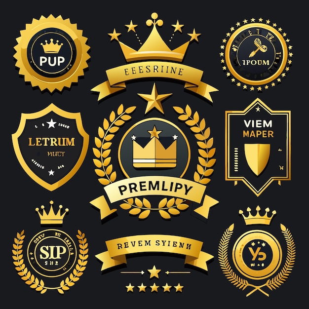 Vector luxury gold vip- en premium badge-collectie voor exclusieve lidmaatschapsprogramma's