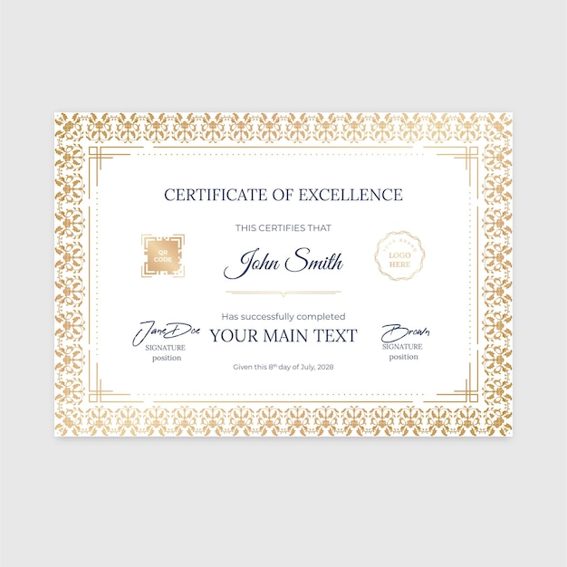 Luxury Golden Achievement Certificate Template in Vector V1