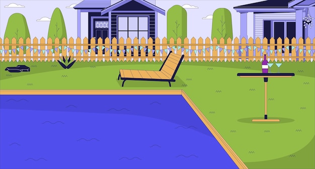 Luxury poolside area cartoon flat illustration