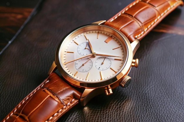 Vector luxury watch with leather strap