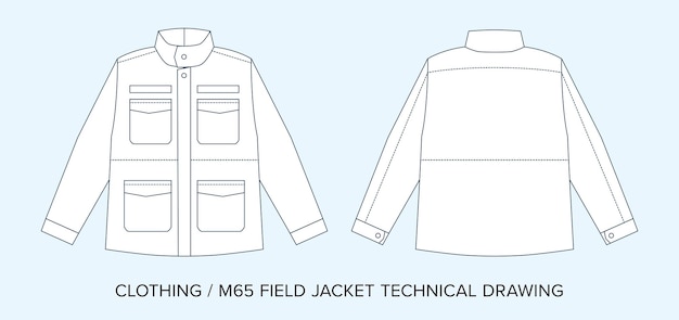 M65 Military Jacket with Pockets Technical Drawing Apparel Blueprint for Fashion Designers