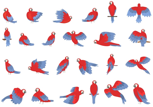 Macaw icons set cartoon vector Fly parrot