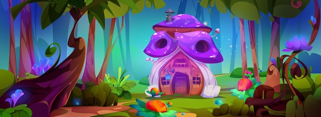 Vector magic fairy elf or gnome mushroom house in forest