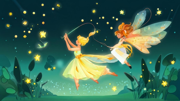 Vector magic fairy tale with flying butterfly