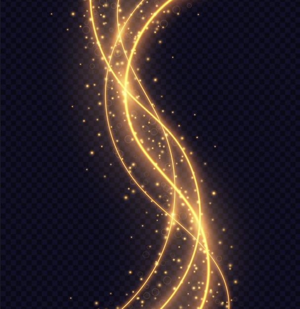 Magic golden wave light effect isolated. Luminescent lines with bright bokeh and sparkles. Vector illustration.