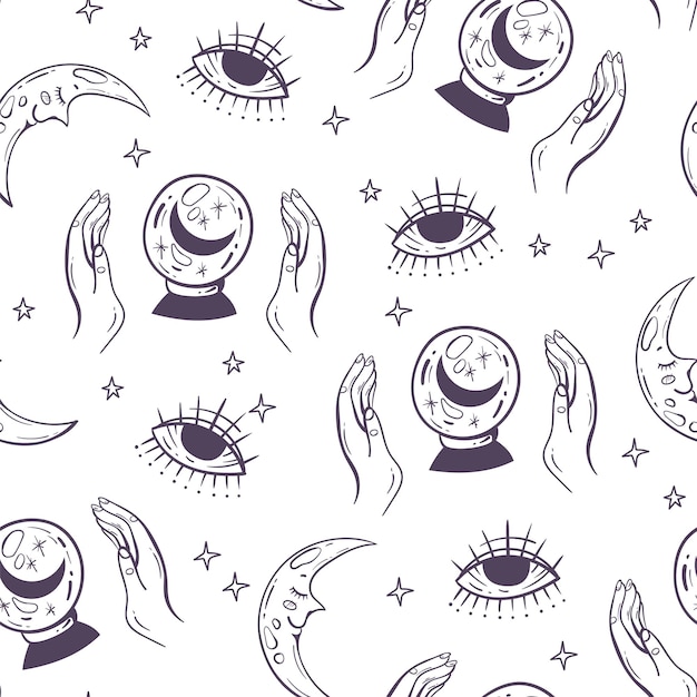 Magic mystic spiritual alchemy witch magic esoteric seamless pattern concept graphic design