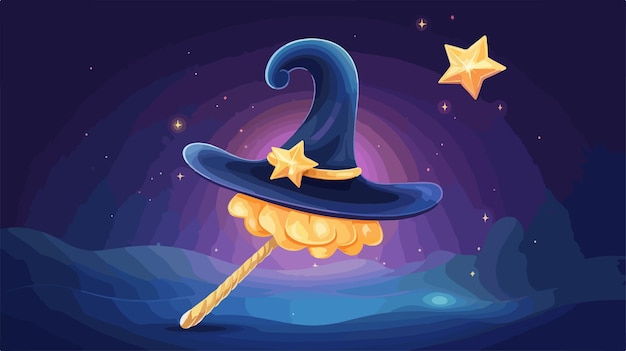 Vector magical hat with wand and stars vector illustration