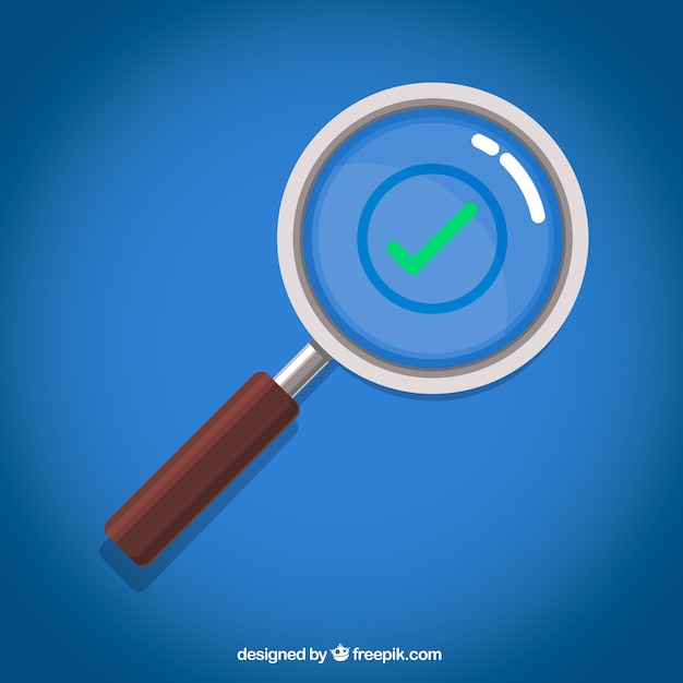 Magnifying glass with check in flat style