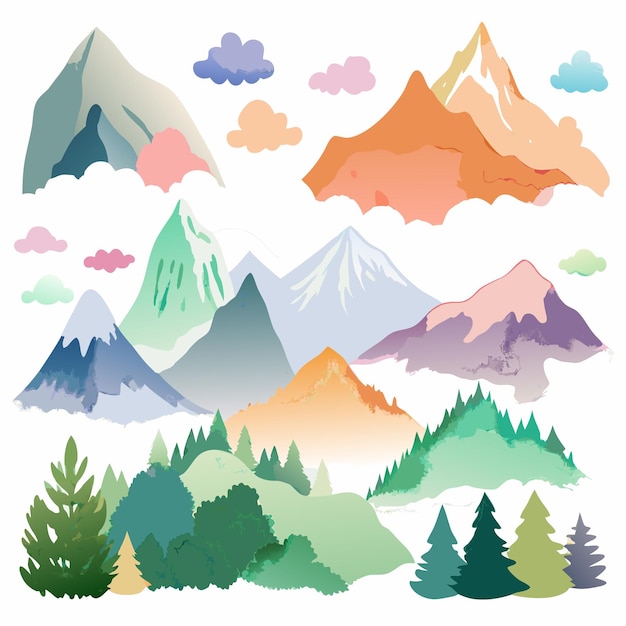 Vector majestic mountain scenery watercolor vector illustration