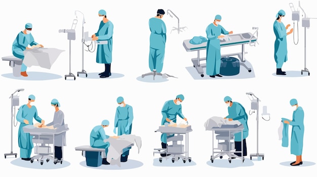 Vector male and female surgeons preparing for surgery