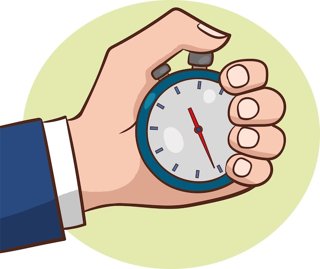 Vector male hand holding a stopwatch time management concept time control planningvector illustration