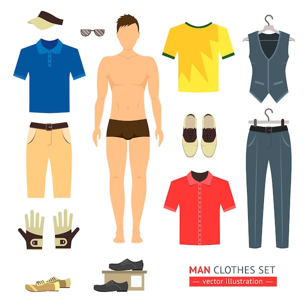 Man or Boy Clothes Set. Flat Style.