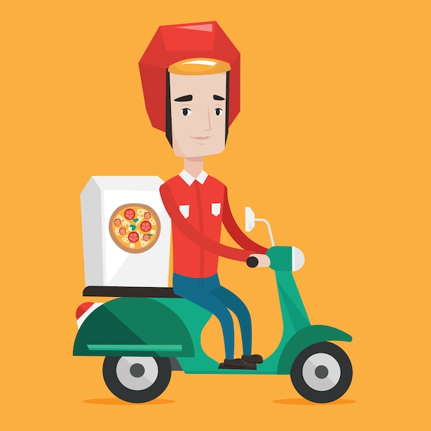 Vector man delivering pizza on scooter.