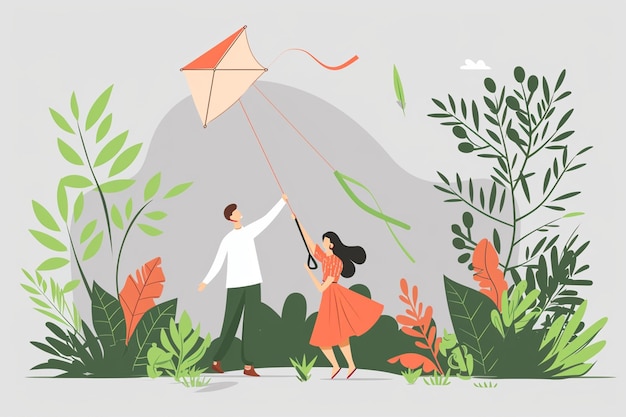 Vector man flying kite in park illustration