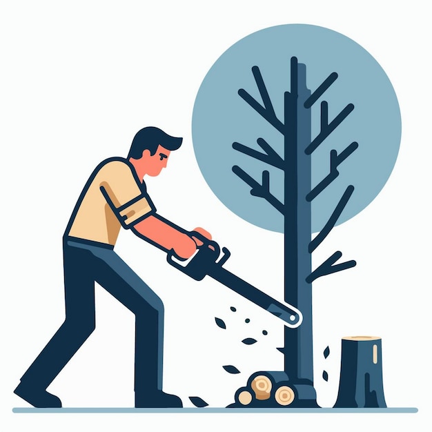 a man is using a tool to cut a tree