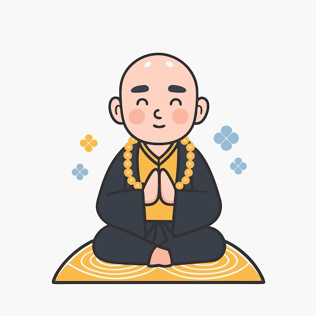 Vector a man in a lotus position sits on a mat with a picture of a man in a robe