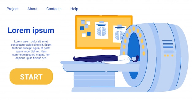 Vector man patient having medical mri examination .