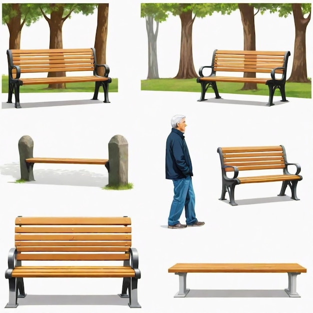 Vector a man stands in front of a bench that has a man standing next to it