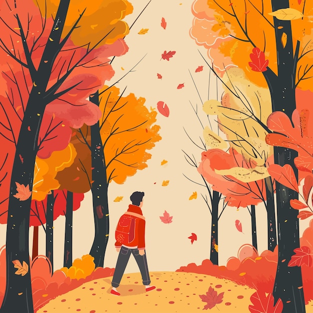 Vector a man walks in a park with a red jacket on