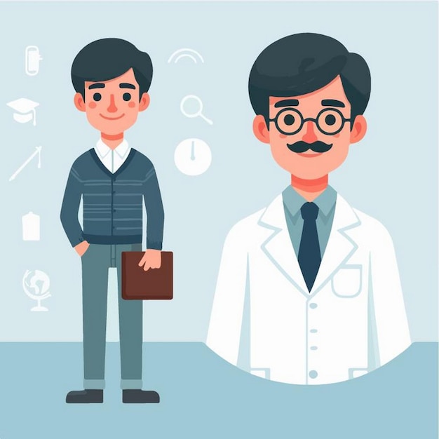 Vector a man with glasses and a lab coat stands in front of a doctor